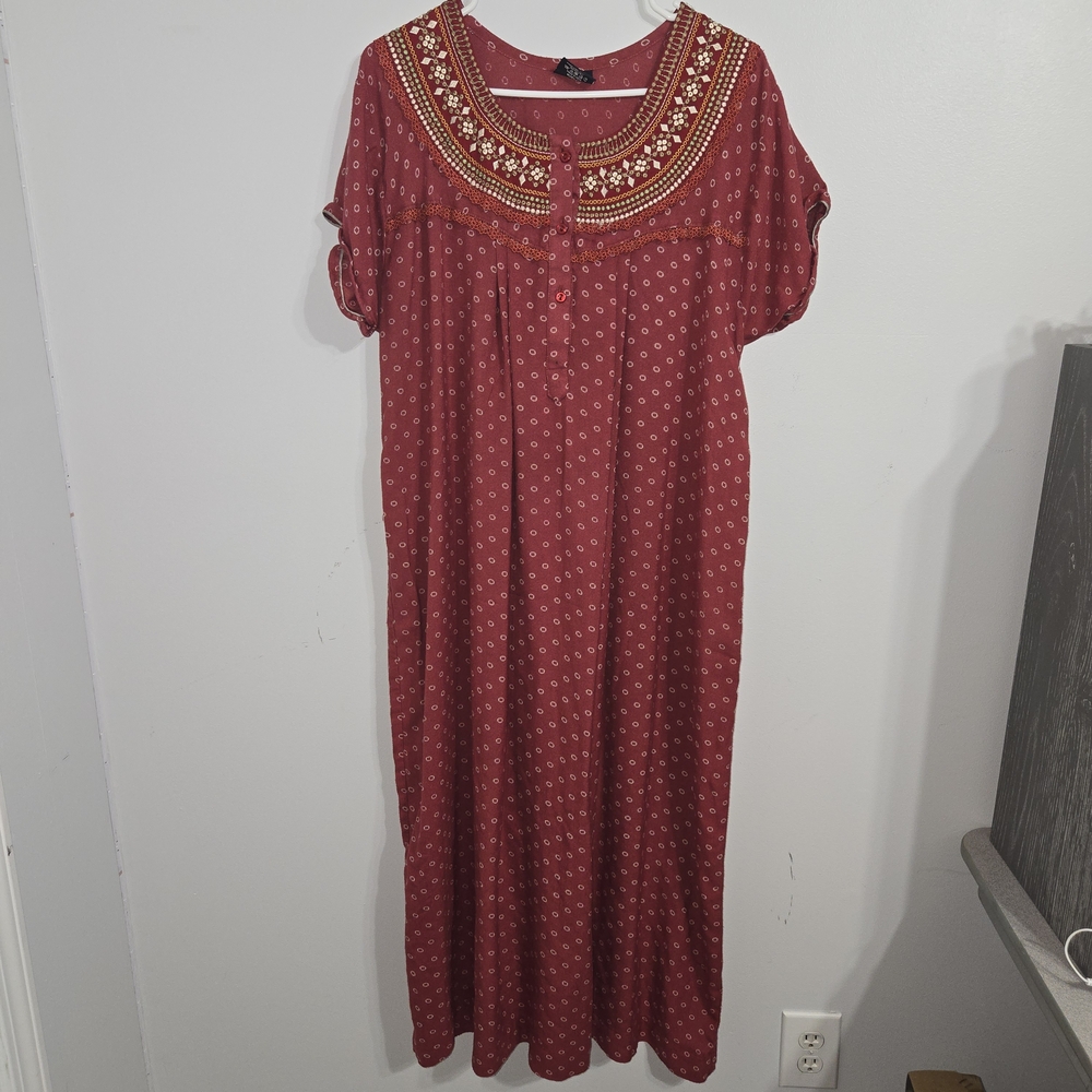 M#31 J Jessica Size XXL Ptp:23.5"‎  Embroidered at The Neckline Red Dress
